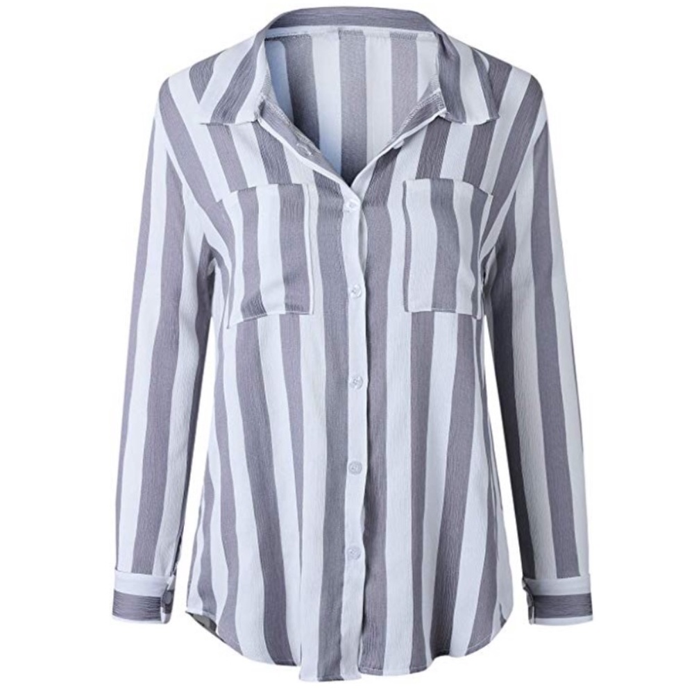 Lakehouse Pocket Striped Button Down Tunic Blouse - Picture 5 of 5